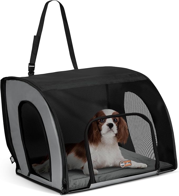 K&H Pet Products Enclosed Dog Car Seat, Travel Safety Carrier for Pets, Dog Travel Car Seat, Soft-Sided Covered Cat Carrier, Washable Pad, Multiple Entrances, Mesh Windows - Medium 24 X 19 X 17in