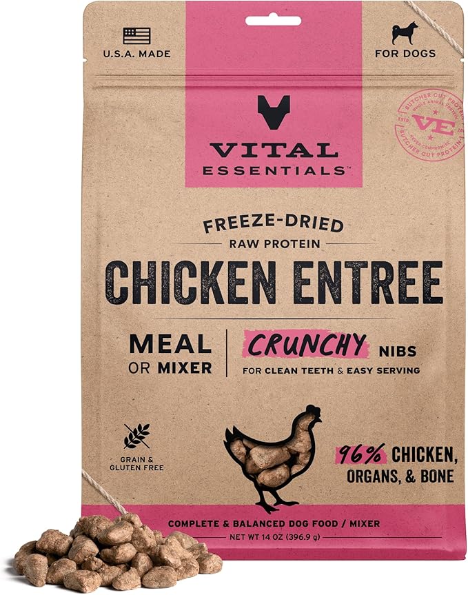 Vital Essentials Freeze-Dried Raw Chicken Meal or Mixer Dog Food Crunchy Nibs, 14 oz