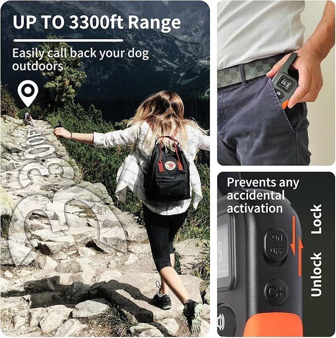 PaiPaitek Vibrating Dog Collar No Shock, Dog Vibration Collar with Controller 3300ft Range, No Shock Training Collar for Small Dogs, IPX7 Waterproof, Safe Lock - No Prongs