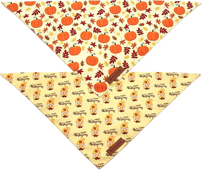 Realeaf Thanksgiving Dog Bandanas 2 Pack, Pumpkins and Happy Thanksgiving Pet Scarf for Boy and Girl, Premium Durable Fabric, Reversible Holiday Bandana for Large and X-Large Dogs Pets (X-Large)