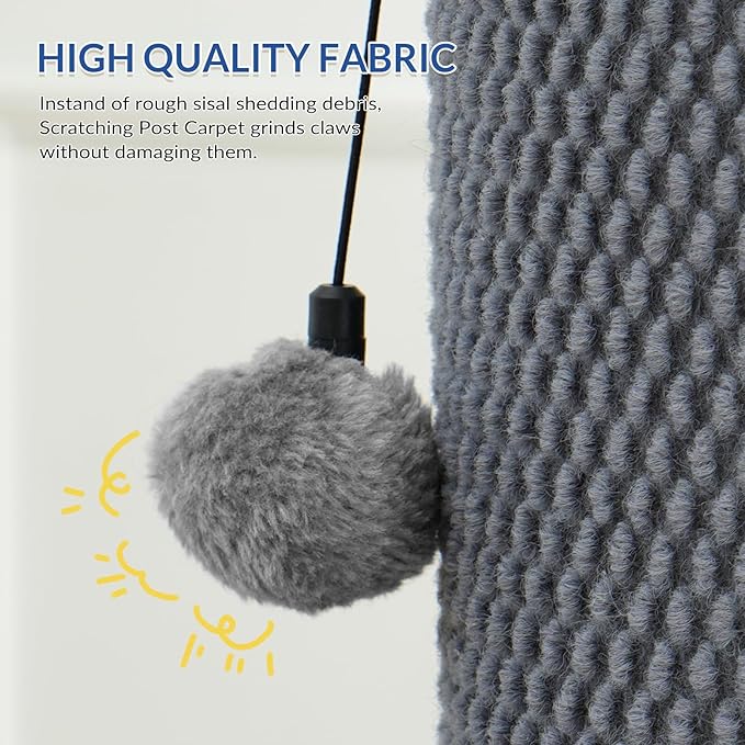 Cat Craft Cat Scratching Post Large Reticulate Carpet Scratching Post for Indoor Cats, Tall Cat Scratch Post, Carpet Cat Scratcher with Replaceable Toys, Sturdy Base, Large, Light Gray