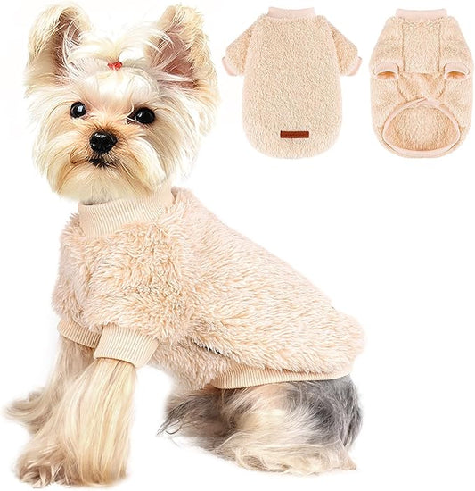 Dog Sweater Sweaters for Small Dogs Girl Purple Fleece Clothes Winter Soft Thickening Warm Puppy Boy Teacup Yorkie Chihuahua (XXS,Khaki)