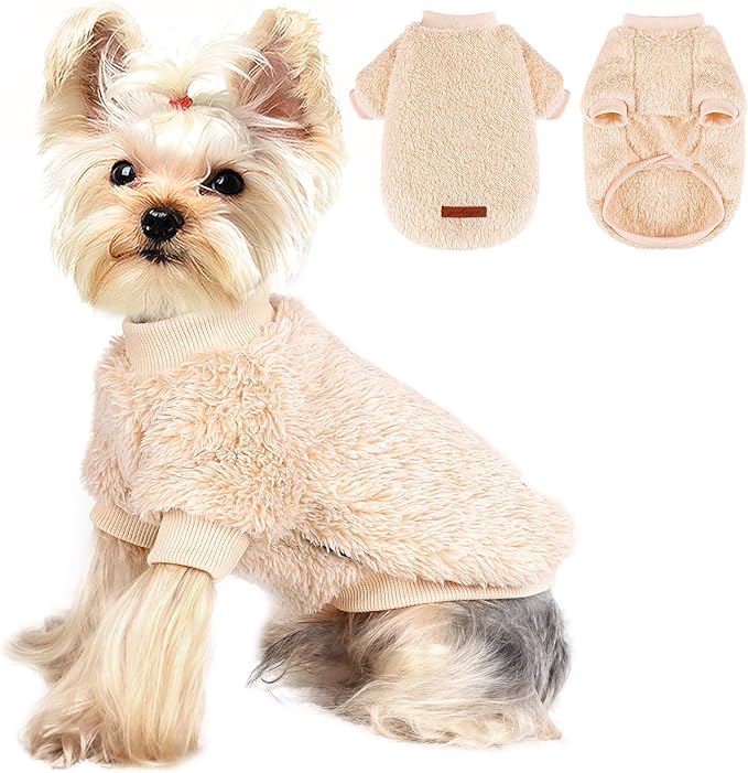 Dog Sweater Sweaters for Small Dogs Girl Purple Fleece Clothes Winter Soft Thickening Warm Puppy Boy Teacup Yorkie Chihuahua (M,Khaki)