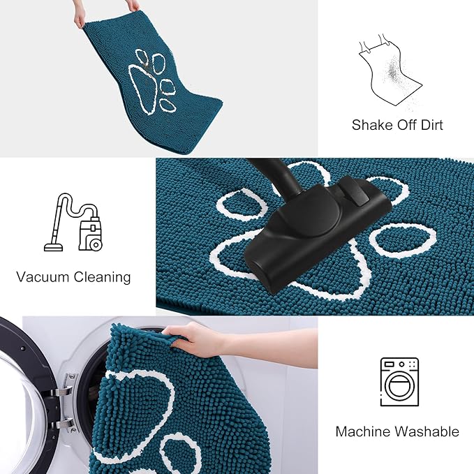 Smiry Dog Door Mat for Muddy Paws, Absorbent Dirt Trapper Non Slip Quick Dry Washable Chenille Mat for Mud Dogs, Entry Rug for Indoor and Outdoor (24x16 Inches, Atlantic Blue)