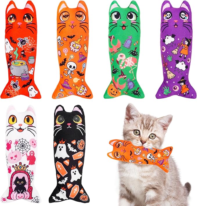 Halloween Catnip Toys for Adult Cats Large Indoor Cat Plush Toys with Crinkle Kitten Kicker Chew Toy 6 Pcs