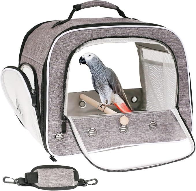 halinfer Bird Carry Carrier to Transport Large Size Parrot, Portable Bag with Metal Tray and Grid for Medium and Large Birds Like African Grey, Long Tail Cockatiel and Parrot