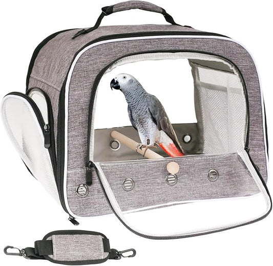halinfer Bird Carry Carrier to Transport Large Size Parrot, Portable Bag with Metal Tray and Grid for Medium and Large Birds Like African Grey, Long Tail Cockatiel and Parrot