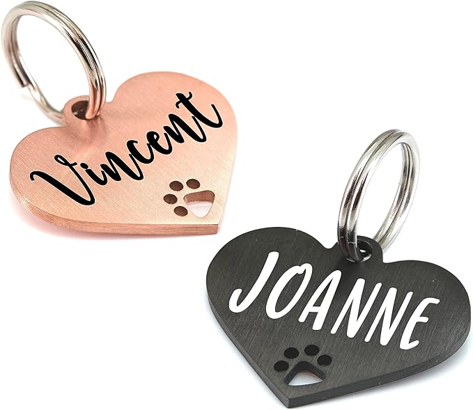 Ultra Joys Dog Tags Personalized for Pets - Hollow Paw Custom Pet ID Tag - Engraved Dog Tag for Small, Large Dogs - Small Heart in Rose