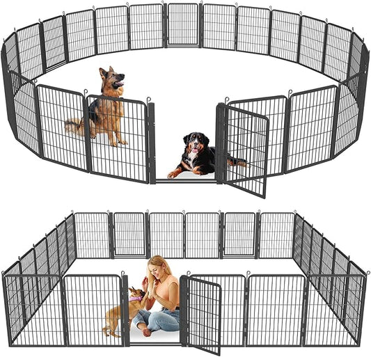 Dog Playpen with Low Threshold Gate, 32 inch 20 Panels Dog Fence, Heavy Duty Metal Puppy Exercise Dog Pen, Rust-Resistant Outdoor Pet Fence for Yard RV Camping