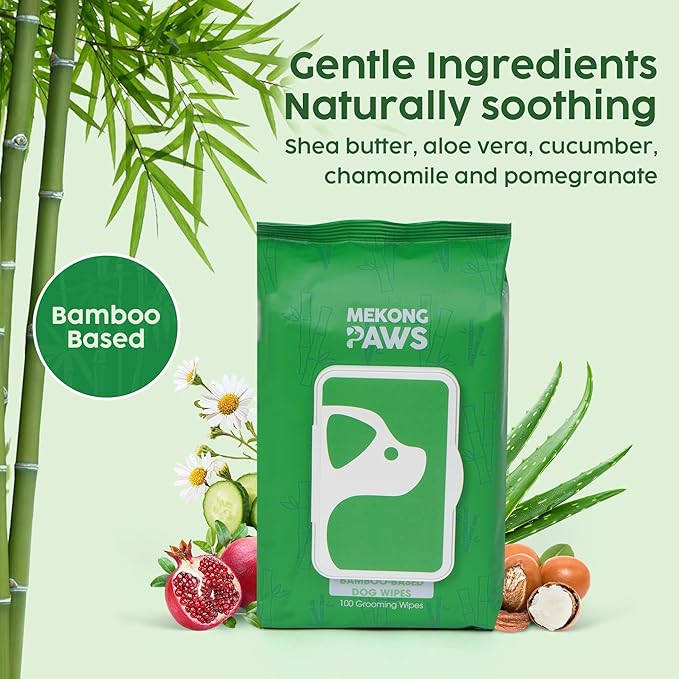 Unscented Pet Grooming Wipes - Natural Bamboo Fiber - Cleansing Wipes for Dog & Cat - Soft & Caring for Sensitive Skin - Durable & Tear Resistant for Paw, Coat & Bum Freshening - 100 Count