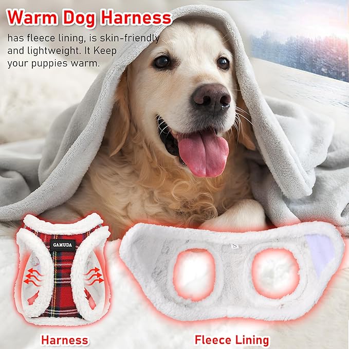 GAMUDA Small Dog Harness Collar and Leash Set, Step in No Chock No Pull Soft Mesh Adjustable Dog Vest Harnesses Plaid Reflective for Dogs Puppy Cats Kitten Rabbit (Warm Red, M)