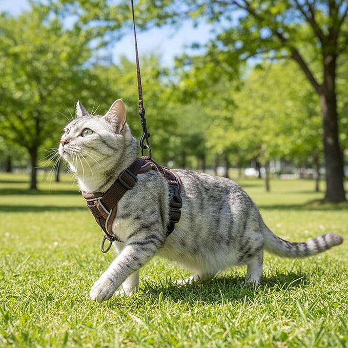 Cat Harness and Leash Set Escape Proof Tactical Large Kitten Harness Emotional Support Cat Vest, Brown, L