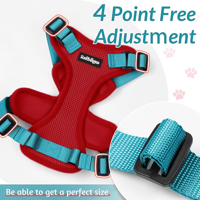 rabbitgoo Cat Harness and Leash for Walking, Escape Proof Soft Adjustable Vest Harnesses for Cats, Easy Control Breathable Reflective Strips Jacket, Red & Teal, S