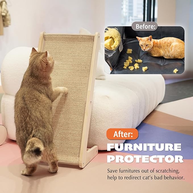 PETKARAY Sisal Cat Scratcher Ramp, L Shaped Scratching Post and Scratch Pad for Indoor Cats, Wall Furniture Protector(Large)