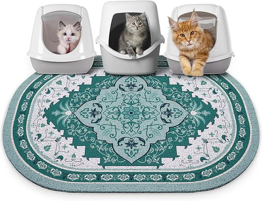 Bienbee Cat Litter Mat, 40" x 30" Jumbo Size Litter Box Mat Rug with Non-Slip Bottom, Easy to Clean Cat Supplies Accessories Essentials for Indoor Kitty Kitten Floor,Green XL