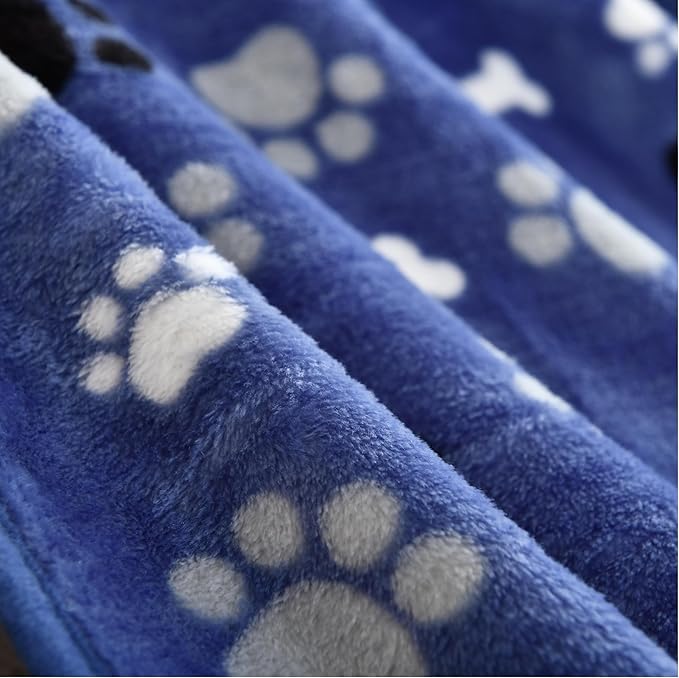 Waterproof Dog Blanket, Pattern Printing Super Soft Warm Fluffy Facecloth Sofa Car Bed Protector, Urine Proof Washable Outdoor Pet Blanket for Puppy Large Dogs & Cats(paw & Bone80*60) Blue