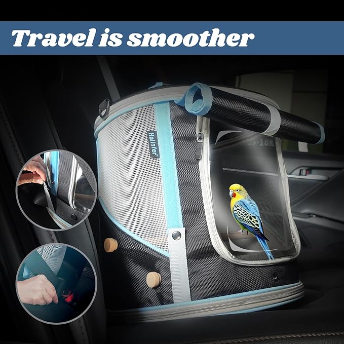 halinfer Small to Medium Bird Travel Carrier Cage, Portable Parrot Parakeet Cockatile Conure Transport Cage with Clear Window and Fabric Shade, Round Carry Bird Bag