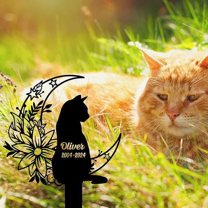 Custom Pet Grave Marker Cat – Personalized Outdoor Cat Headstone, Custom Name & Lifespan Dates Pet Grave Markers, Available in Multiple Styles and Colors