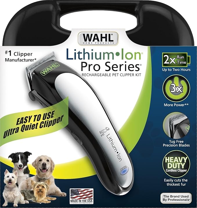 Wahl USA Lithium Ion Pro Series Cordless Animal Clippers – Rechargeable, Heavy-Duty, Electric Dog & Cat Grooming Kit for Small & Large Breeds with Thick to Heavy Coats – Model 9766