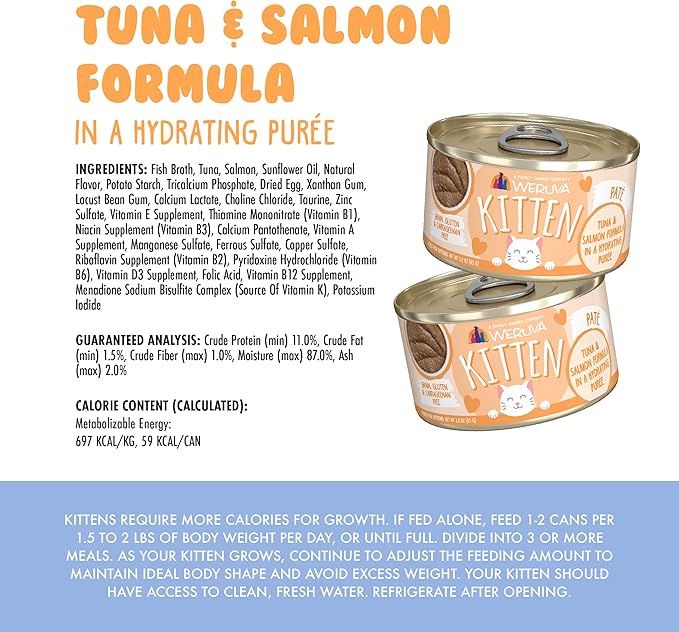 Weruva Kitten, Tuna & Salmon Formula in a Hydrating Purée 3oz Can (Pack of 12)