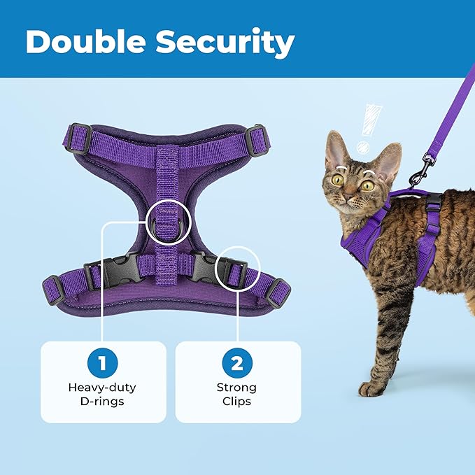 Voyager Escape Proof Cat Harness and Leash Set with Reflective Stitching, Neoprene Handle 5ft - Supports Small, Medium and Large Cats, Kittens for Walking by Best Pet Supplies - Purple, XS