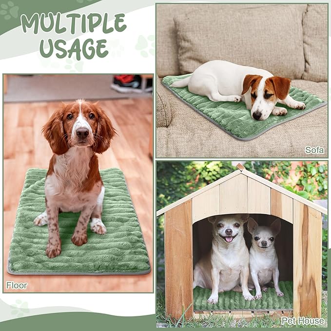 Nuanchu 4 Pack Self Warming Cat Bed 24 x18 Self Heating Dog Cat Pad Bulk Crate Mat Extra Warm Thermal Big Pet Pad for Indoor Outdoor Pets Houses with Removable Washable Cover Non Slip(Light Green)