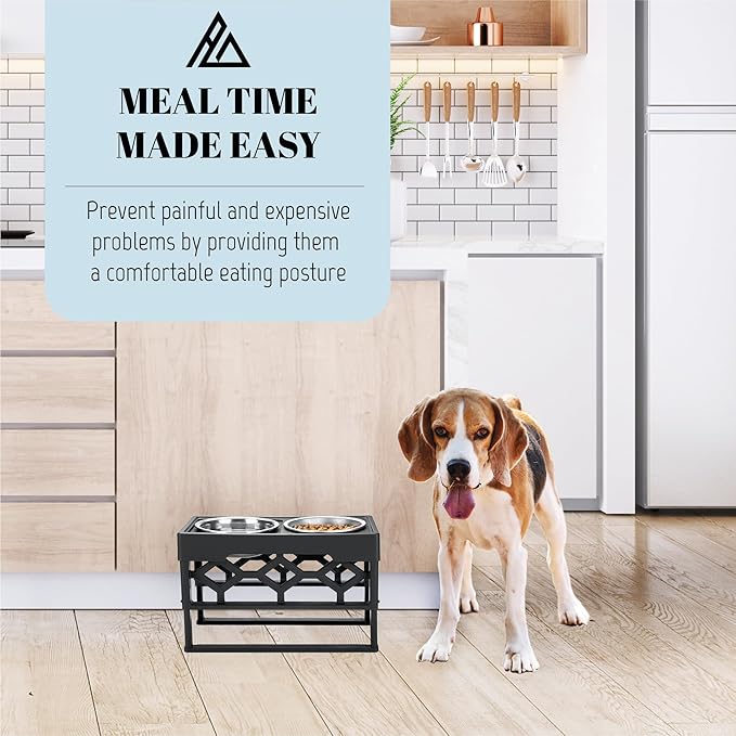 AVERYDAY Small Dog Bowls Elevated, 4 Height Adjustable Raised Dog Bowl Stand with 2 Stainless Steel Food and Water Bowls Set, Tall Dogs Feeding Station with Anti-Slip Base for Small Medium Breeds Dogs