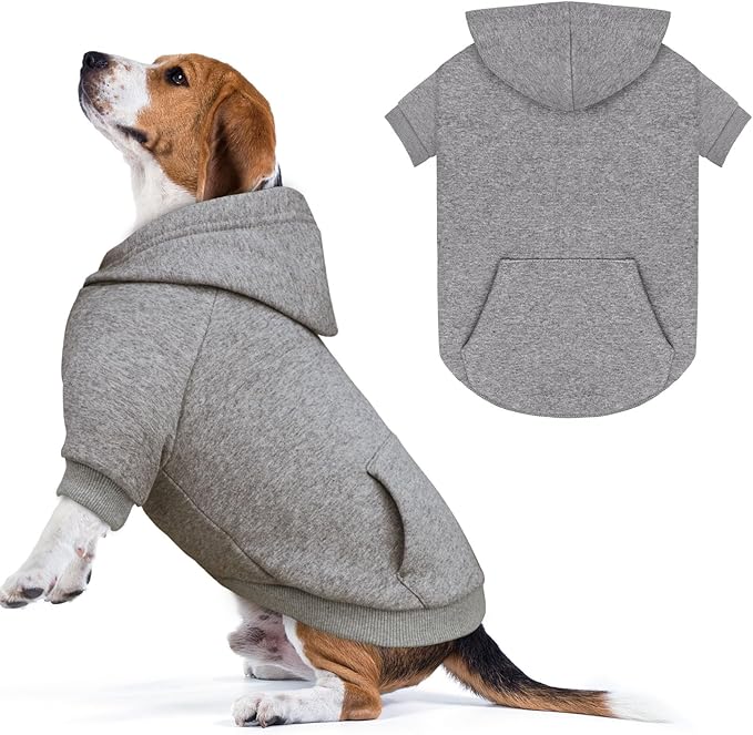 Dog Sweaters,Dog Hoodie,Cozy Fleece Interior Sweatshirt with Hood & Pocket,Leash Hole,Pet Clothes Sweater for Small,Medium,and Large Dogs,Grey&2XL