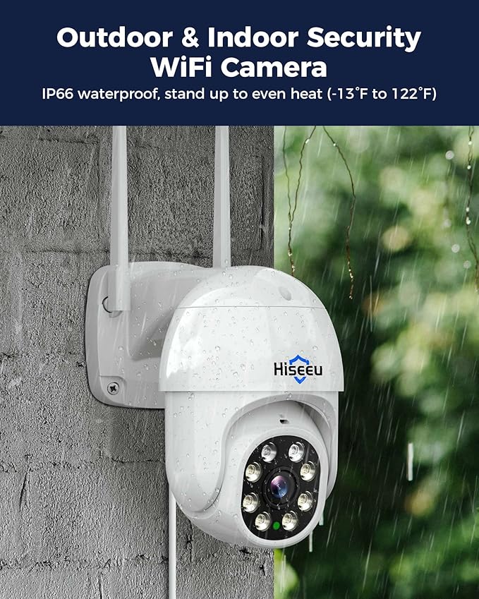 Hiseeu 2Pcs 5MP Security Camera PTZ Wireless Cameras Two Way Vioice Surveillance Camera Full Color Night Vision, IP66 Waterproof 24/7 Record for Outdoor Home Security Compatible Alexa