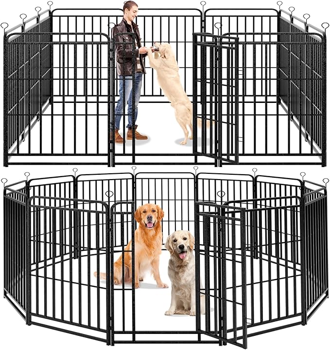 Dog Playpen Outdoor 12 Piece Panels Heavy Duty Dog Fence 47" Height with Thick Pipe Anti-Rust with Doors Portable for RV Camping Yard, Total 27FT, 57 Sq.ft, Snowy Black
