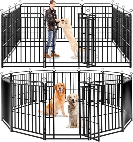 Dog Playpen Outdoor 12 Piece Panels Heavy Duty Dog Fence 47" Height with Thick Pipe Anti-Rust with Doors Portable for RV Camping Yard, Total 27FT, 57 Sq.ft, Snowy Black