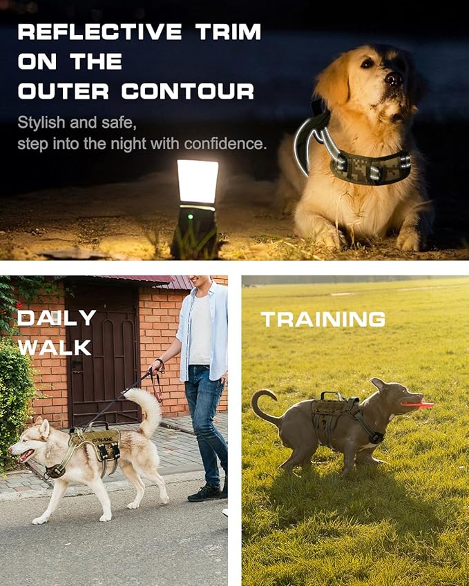 Dog Harness for Large Dogs Heavy Duty, No Pull Tactical Dog Harness with Molle System, Easy On and Off Service Dog Vest, Breathable Padded, Adjustable Reflective Pet Vest for Walking Hiking Training