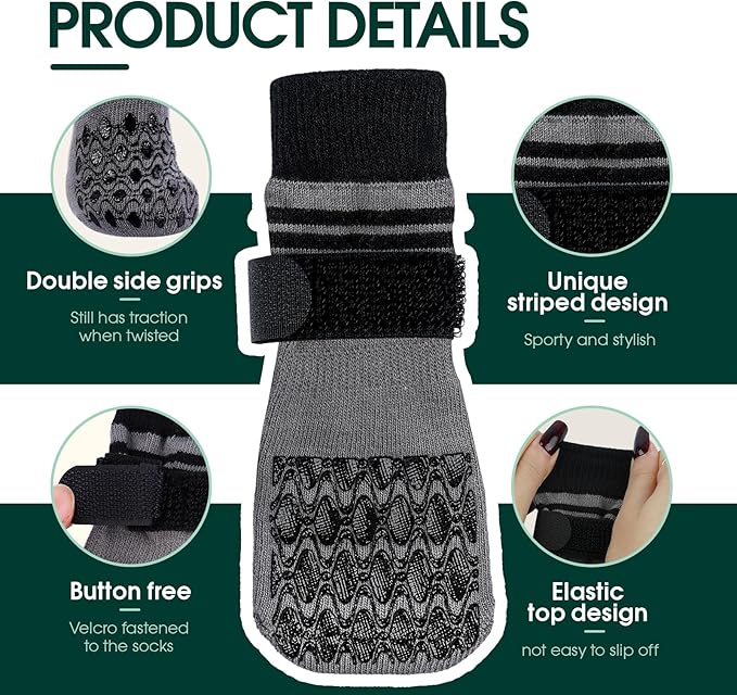 Kuoser Non Slip Dog Socks for Hardwood Floors,4Pack Anti-Slip Dog Grippy Socks to Prevent Licking Paws,Dogs Booties Paw Protectors with Double-Sided Traction for Small Medium Large Senior Dogs,Gray XL