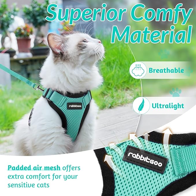 rabbitgoo Cat Harness and Leash for Walking, Escape Proof Soft Adjustable Vest Harnesses for Cats, Easy Control Breathable Reflective Strips Jacket, Emerald, XS