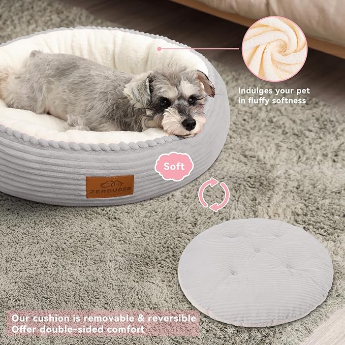 30in Dog Bed Sofa for Small/Medium/Large Dogs, Machine Washable Supportive Foam Pet Couch with Washable Removable Mat and Non-Slip Bottom, Pet Cuddler for Indoor/Outdoor/Car/Cage, Light Grey