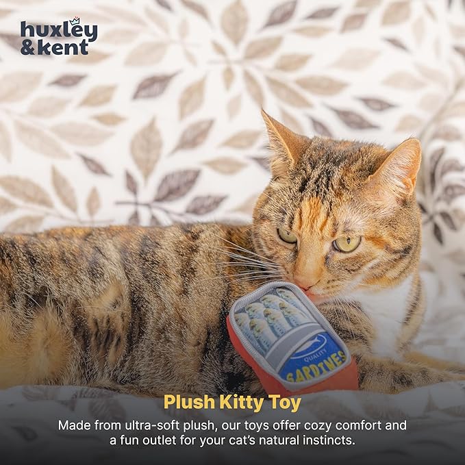 Huxley & Kent Plush Cat Toy - Interactive Catnip Toy for Cats & Kittens - Soft with Crinkle & Catnip - Fun Indoor Play - Sardine Tin