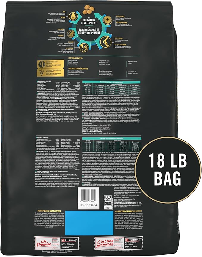 Purina Pro Plan Large Breed Dry Puppy Food, Chicken and Rice Formula - 18 lb. Bag