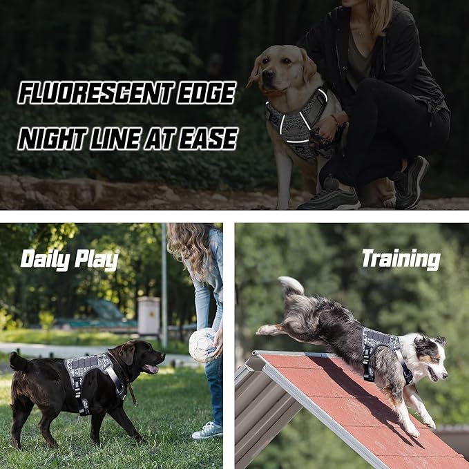 AUROTH Tactical Dog Harness for Large Dogs No Pull Adjustable Pet Harness Reflective K24 Working Training Easy Control Pet Vest Military Service Dog Harnesses