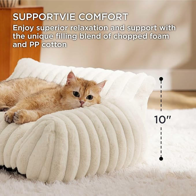 Bedsure Cute Cat Couch for Pets - Fluffy Dog Bed Medium Size Dog with Premium Soft Corduroy Fleece, Pet Sofa with Removable Washable Cover, Supportive Couch Bed for Small Medium Dogs, 30inch, Cream