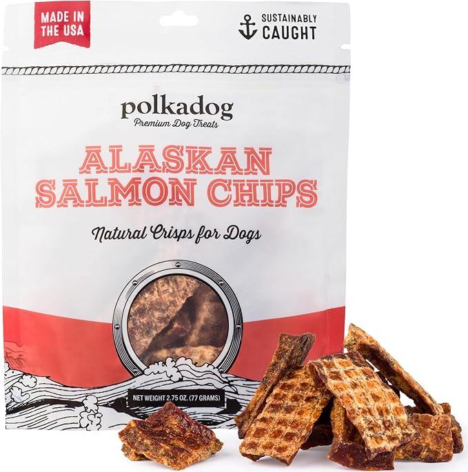 Polkadog Crunchy Alaskan Salmon Chips – Single Ingredient Dog Treats with Wild-Caught Salmon – All Natural, Grain-Free, Lean Protein & Omega-3 Rich Snacks for Dogs – Handcrafted in USA - 2.75 oz