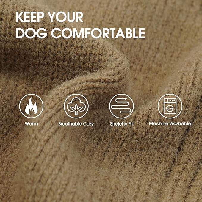 IECOii Dachshund Sweater,Turtleneck Dog Sweater for Small Medium Dogs Girl Boy,Stretchy & Breathable,Warm Knitted Pullover Coat,High Neck Knitwear for Cold Weather Indoor & Outdoor Wear (Camel,M)