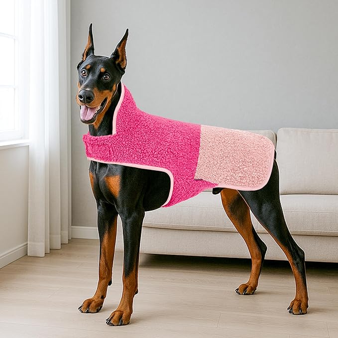 cyeollo Warm Dog Coat Sherpa Reversible Fleece Winter Dog Jackets Sweater Vest for Large Dogs Female, Soft Cold Weather Pet Clothes, Rose Red XXXL