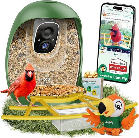 HIXX Smart Bird Feeder with Camera, AI Identify Birds & Auto Capture, 2K HD Live Camera Birdwatching with Color Night Vision for Bird Lovers Gifts Include Magnetic Toy