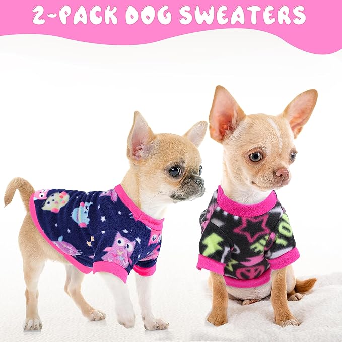 2 Pieces Dog Sweaters for Small Dogs, Fall Winter Fleece Dog Clothes, Soft and Warm Puppy Sweater Doggie Coat for Winter Pet Cloting for Chihuahua Yorkie (Rose,Pink, Small)