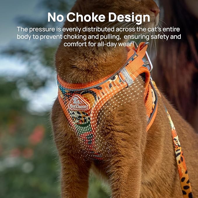 Cat Harness and Leash Set, Step-in Escape Proof Adjustable Vest Harness for Small Medium Large Cats, Lightweight Soft Breathable Reflective Kitten Harness, Easy to Wear for Walking Travel, Camping, L