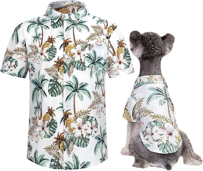 Hawaii Dog Shirt, Pet Summer T-Shirts Dog Style Floral Breathable Cool Clothes Hawaiian Shirts for Small Dogs and Cats Owner and Pet Shirts are Sold Separately