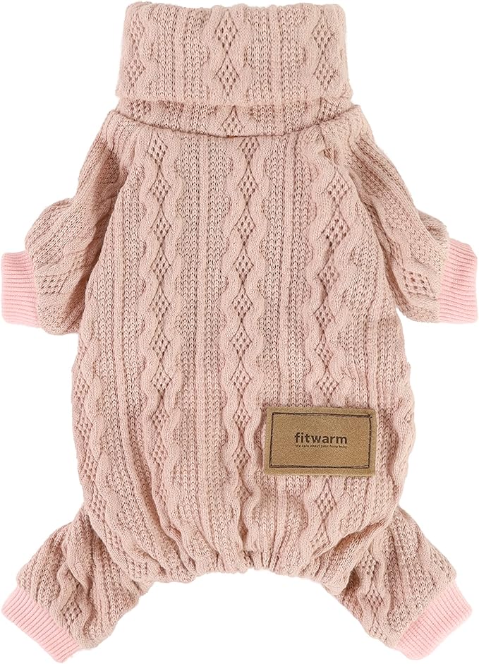 Fitwarm Knitted Dog Sweaters, Turtleneck Pet Pajamas, Dog Winter Clothes for Small Dogs Girl, Cat Apparel, Baby Pink, XXL