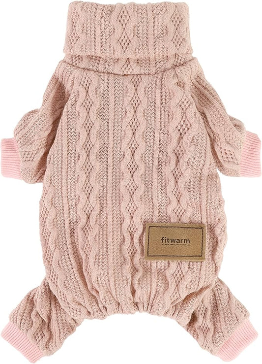 Fitwarm Knitted Dog Sweaters, Turtleneck Pet Pajamas, Dog Winter Clothes for Small Dogs Girl, Cat Apparel, Baby Pink, Large