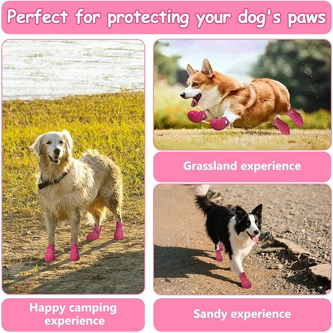 Dog Shoes for Hot Pavement Non-Slip Waterproof Dog Shoes for Medium Dogs Large Size Dogs Easy ON & Off Adjustable Easy-Clean for Beach Outdoor Rose Pink, Size M: (3’’x2.25’’)(L*W)