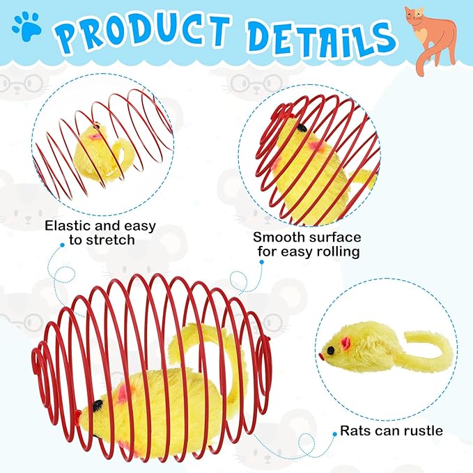 Jecery 5 Pcs Cat Spring Balls Stretchable Springs Toys Rolling Balls Colorful Playful Coils Interactive Spring Action Toy Caged Rats for Kitten Cat Pet Supplies Indoor (Mouse,Multicolor)